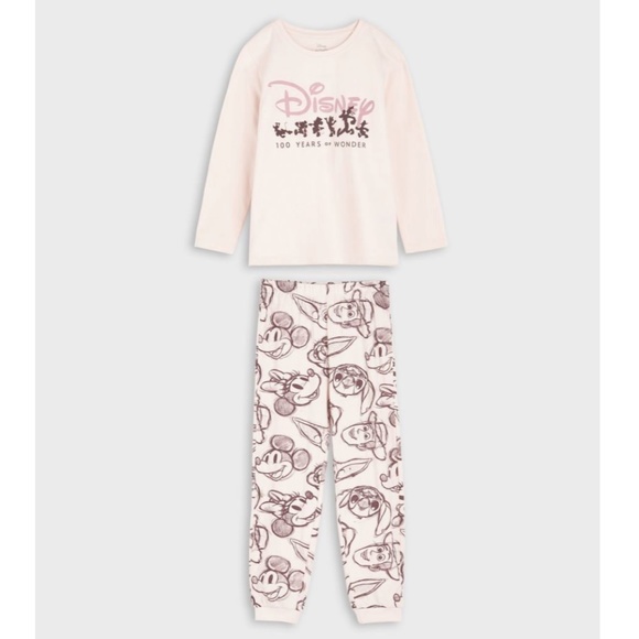 NWT Disney 100 Mickey Mouse Kids Girls Cotton Pajama Set Pink - Picture 2 of 7